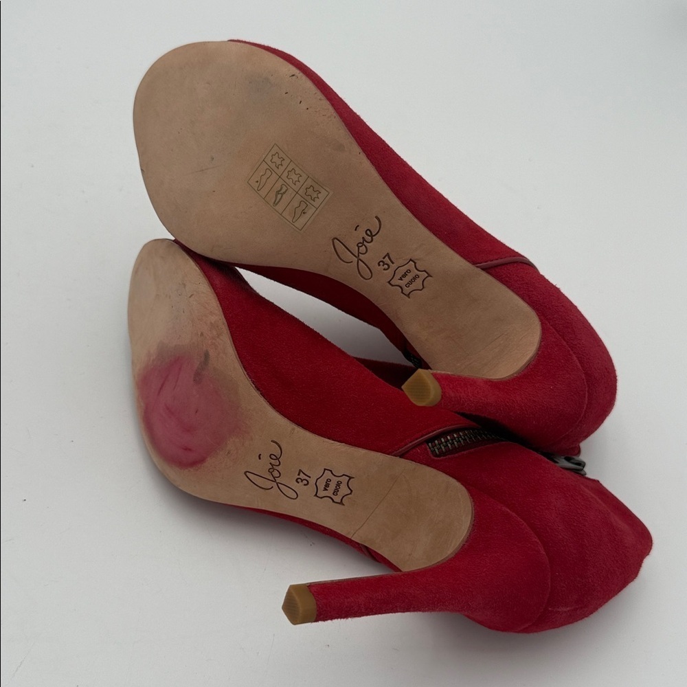 Joie Red Suede Peep-Toe Heeled Boots women 37 suede casual Y2K casual office - Picture 8 of 13